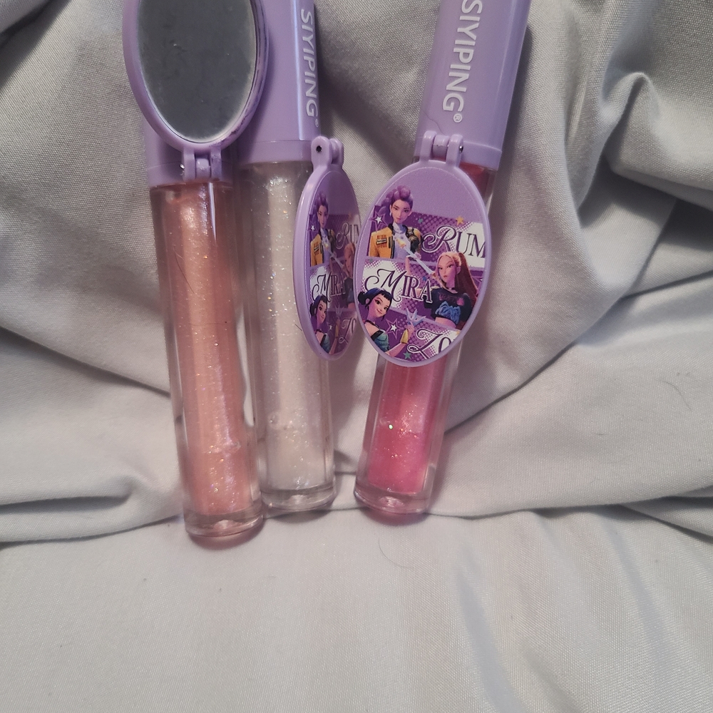 Unbranded Kids Glitter Lip Gloss Trio in Purple - Pink, Peach & White